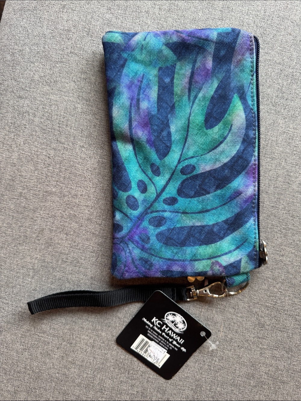 Impressions Blue Tropical Leaf Wristlet Cosmetic Bag - Picture 2 of 2